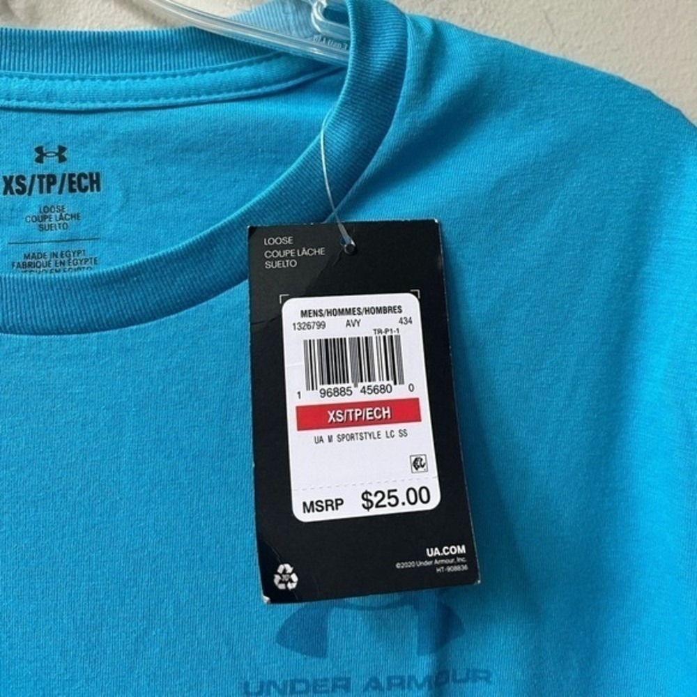 Under Armour Short Sleeve Loose Fit Chest Logo T Shirt Mens XS Blue NWT - Picture 5 of 11